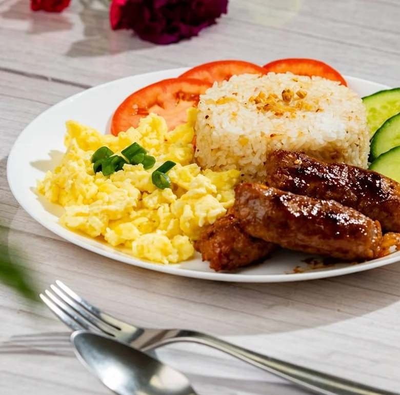 Longsilog, longganisa with garlic fried rice and eggs at Sagana Foods, Filipino restaurant in Calgary, AB